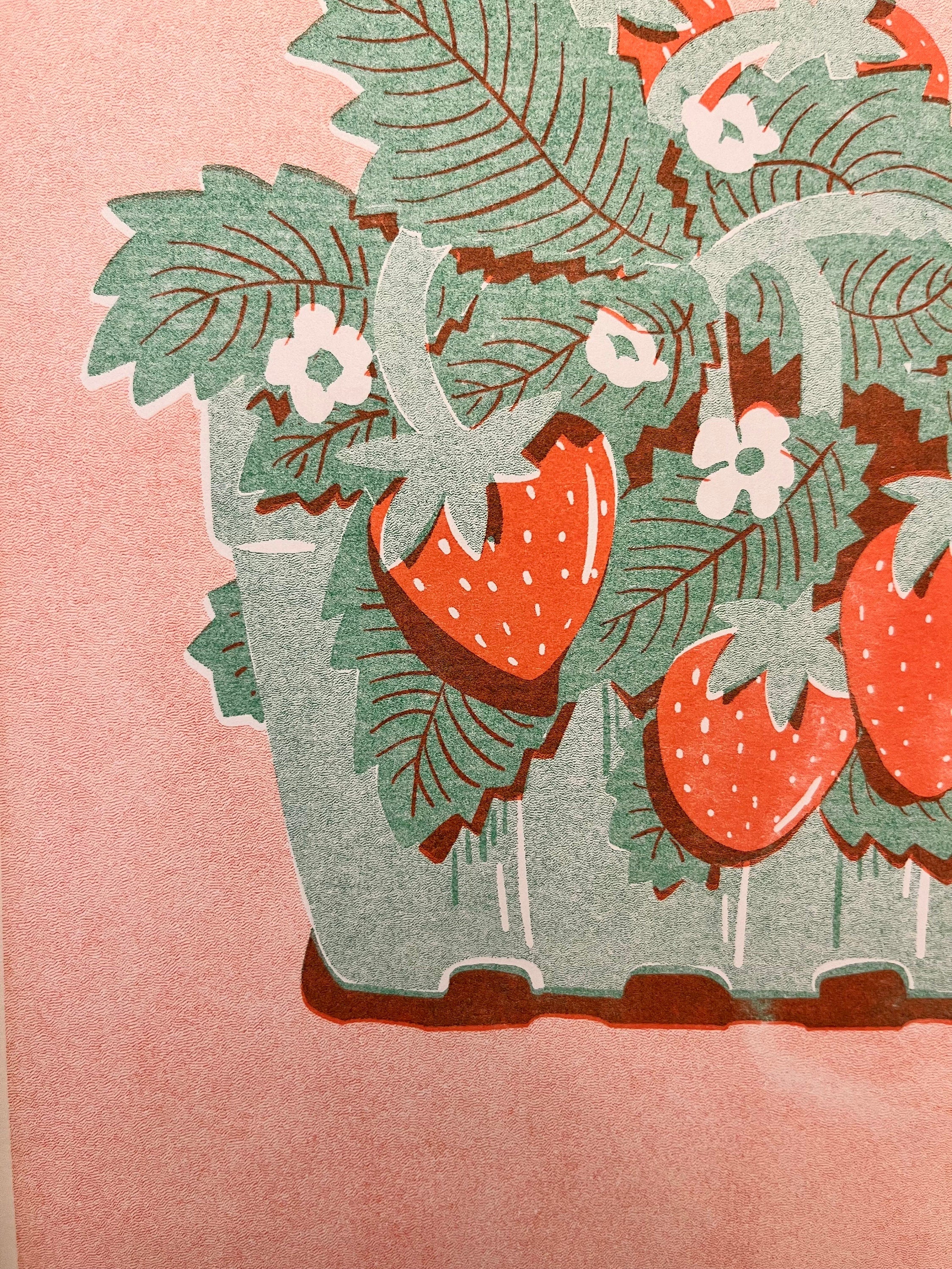 Strawberries • Riso Print • 8x10